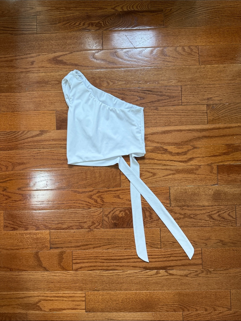 SHEIN White One-Shoulder Crop Top with Tie Detail